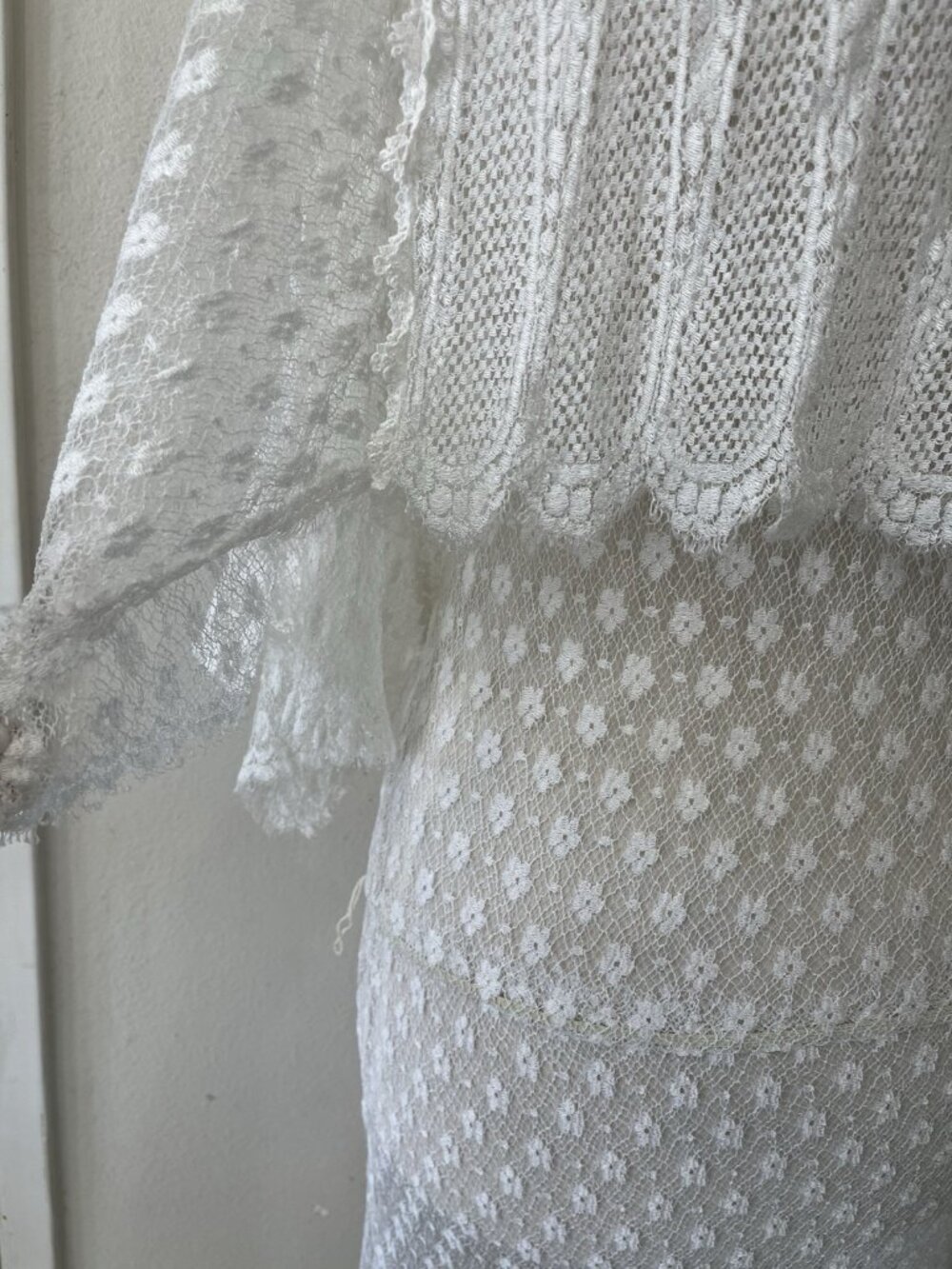 Vtg Jessica McClintock White Lace Prairie Dress Drop Waist Blouson Size 12 M - Picture 13 of 16